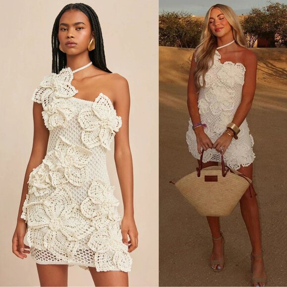 Cult Gaia Kendria Crochet Mini Dress Off White Size XL - Picture 2 of 14